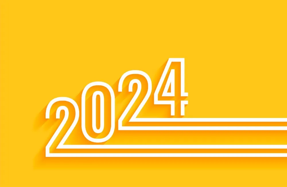 Número 2024 en trazo blanco sobre fondo amarillo