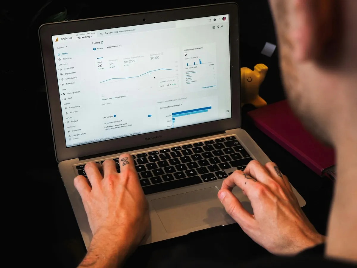 Persona revisant dades d’un web en un portàtil